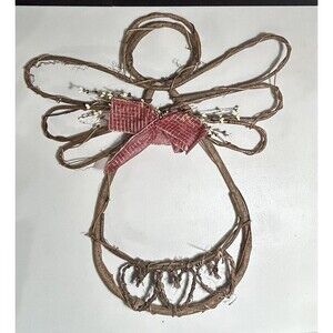 Vintage Wood Wicker Rattan Christmas Angel Wall Xmas Christian Home Decor